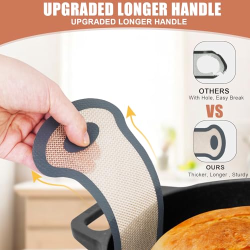 Silicone Bread Sling, Non-Stick & Easy Clean Dutch Oven Baking Mat with Longer Handles, Silicone Baking Sling to Transfer SourDough Easily, Reusable Bread Mat Set - color: 1 Pc Grey Round
