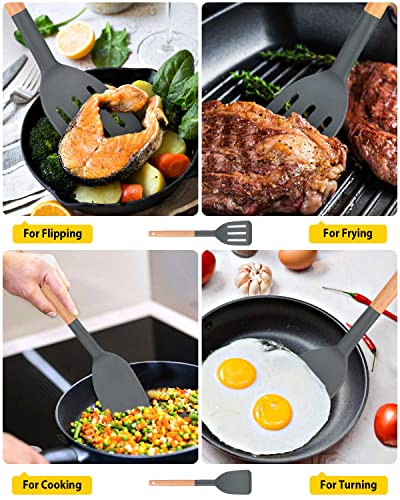 BUNDLEPRO Silicone Spatula, Solid & Slotted Turner, BPA-Free, 2 Pack, Gray - color: Dark Gray