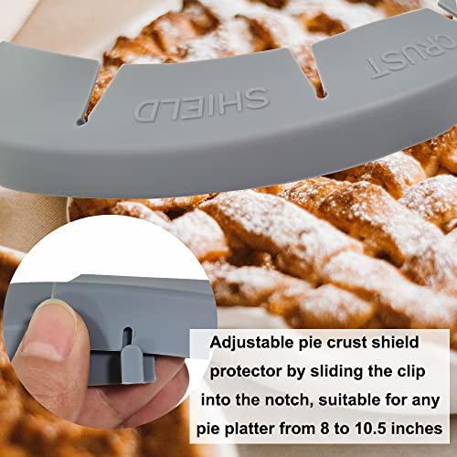 Adjustable Pie Crust Shield Protector Pie Edge Protector Tools Round Silicone Baking Cake Pizza Cover BPA-Free for Halloween Christmas Party Baking Fits 8-11.5 Inches Pie - color: Grey-2pcs