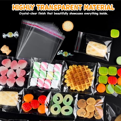 Soarvita Clear Self Sealing Cookie Bags: 4x4 Inches 200 Pcs Plastic Resealable Gift Wrap Cellophane Bags for Packaging Cookies, Candy, Treat, Gifts, Snacks and Party Favors - Self Adhesive Wrappers - color: 4x4 Inch - 200pcs