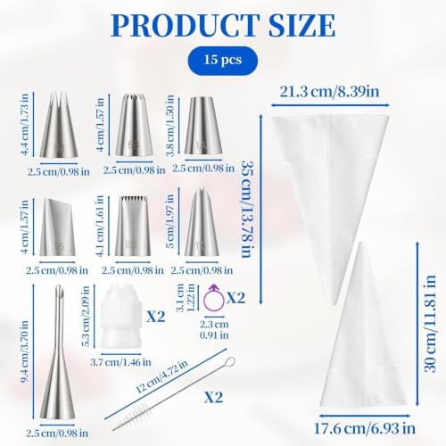 Cotton Piping Bags and Tips Set, 15Pcs Reusable Cake Decorating Kit