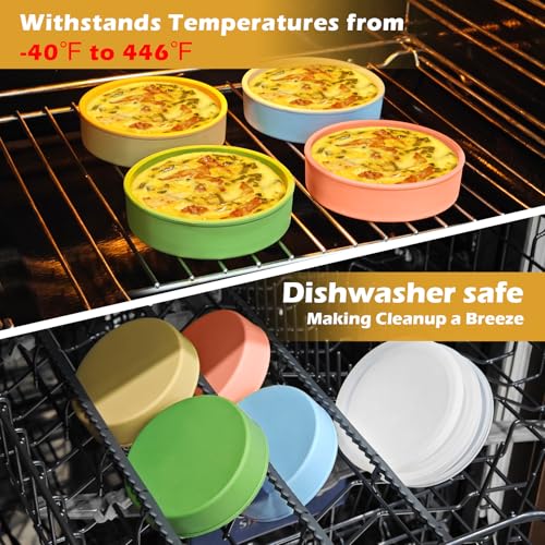 Webake 4 Inch Silicone Air Fryer Egg Molds with Lids, 4 oz Creme Brulee Dishes Shallow Ramekins, Food Storage, Microwave Egg Poacher, Set of 4 - size: 4 Inch