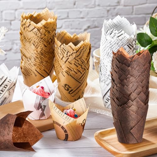 Potchen 800 Pcs Tulip Cupcake Liners Baking Cups,Newspaper,Mocha Style - color: Newspaper, style: Mocha Style
