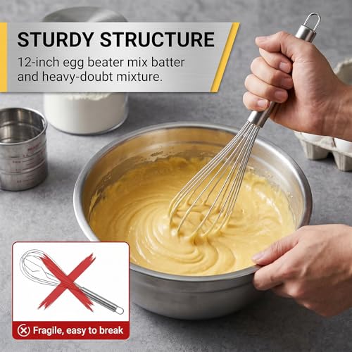 Whisks for Cooking,Stainless Steel Whisk Set 8" 10" 12",Balloon Wire Whisks for Whisking, Beating, Blending Ingredients, Mixing Sauces (Silver) - color: Silver