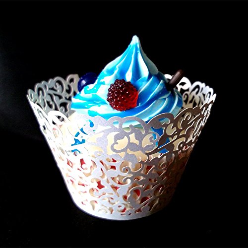 YOZATIA 60PCS Vine White Cupcake Wrapper, Lace Cupcake Wraps Liner for Wedding Party Cake Decoartion (White) - color: White