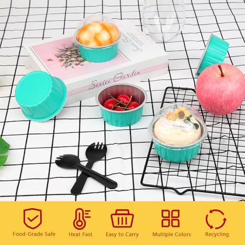 LNYZQUS 5oz Dot Cake Cups with Dome Lids 100 Pack, Foil Cupcake Pans - color: Cyan Blue, size: 5 oz