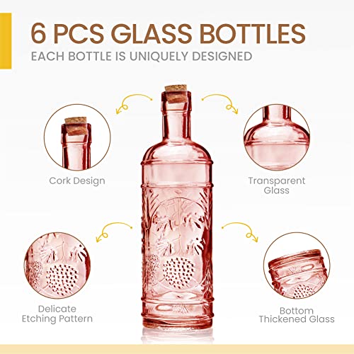 BULK PARADISE Assorted Reddish Glass Bottles with Corks, 6 Pack, 2.5in X 9in, 16oz - color: Reddish/Orange