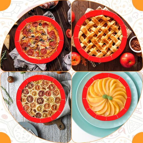 Adjustable Silicone Pie Crust Shield, Reusable for Baking - color: Red