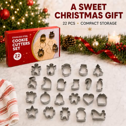 Mini Christmas Cookie Cutters,22PCS Stainless Steel Xmas Cutters