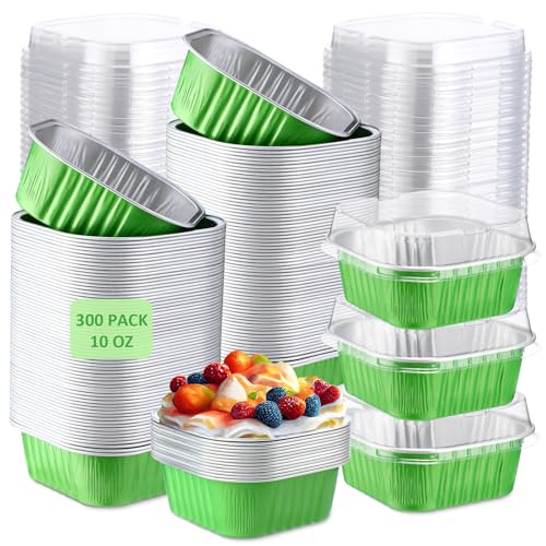 Aoriher 300 Pieces 10 oz Mini Cake Pans with Lids,Green - color: Green