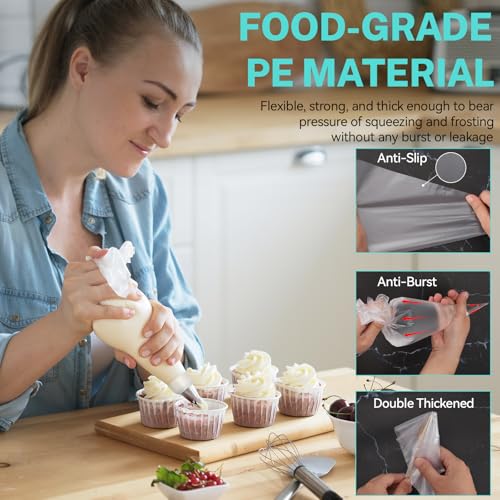 HOTEC Piping Bags and Tips Set, 120 Pcs Cake Decorating Kit with 100pcs 12 Inch Disposable Pastry Bags, 1 Reusable Piping Bags, 12 Piping Tips, 3 Cake Scraper, 2 Couplers, 2 Bag Ties, Baking Supplies - size: 12inch 120pcs