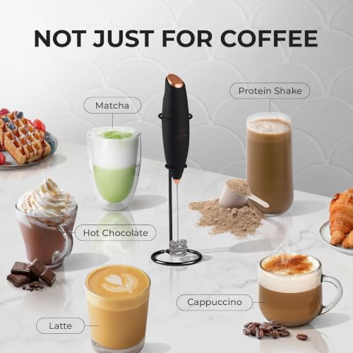 Zulay Kitchen Powerful Milk Frother Wand With Duracell Batteries - Ultra Fast Handheld Drink Mixer - Electric Whisk Foam Maker for Coffee, Lattes, Cappuccino & Matcha - Triple Whisk - Luster Copper - color: 05 - Black Copper, size: Triple Whisk + Batterie