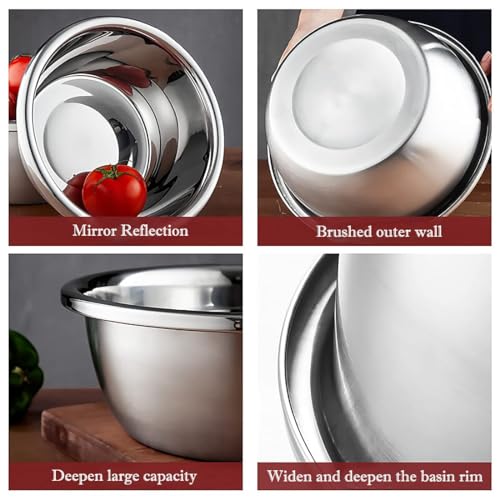 meleg otthon Stainless Steel Mixing Bowl, 5.8QT Salad Bowl, Metal Bowls, Stainless Steel Basin, Heavy Duty Deeper Edge Mirror Finish Dishwasher Safe Bowl (L)… - color: 11.3" diameter x 4.5"high