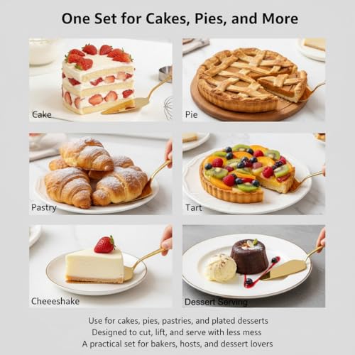 2-Piece Gold Cake Server & Pie Cutter Set, Stainless Steel with Gold Finish - color: Gold