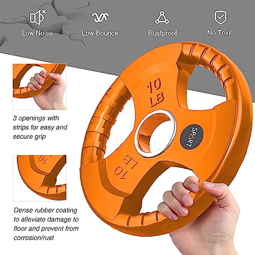 SPART 2-Inch Color Rubber Coated Olympic Grip Plate in Pairs or Single for Strength Training, Weightlifting and Bodybuilding, Solid Cast Iron Weight Plates for Barbell, 2.5LB/5LB/10LB/25LB/35LB/45LB, Two Years Warranty - color: 155LB SET