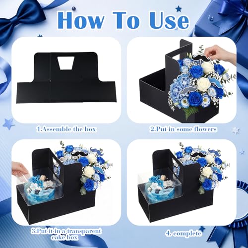 Qinyoung 12 Sets Father's Day Flower Box Cake Flower Gift Boxes with 12 Pcs Transparent PVC Cake Boxes for Men Birthday Wedding Bachelorette Bridal Shower Party Favor - color: Black
