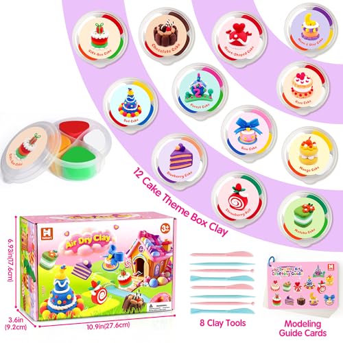 Helsort Air Dry Clay Kit, 12 Cake Modeling Clay for Kids, Tutorial Video - style: Clay Cake Kit