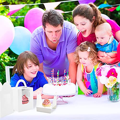 Cupcake Boxes, 30 Pcs Single Cupcake Boxes Individual Cupcake Containers Muffins Cupcake Carriers Holder Kraft Pastry Containers with Insert Window & Handle for Wedding Birthday Parties (White) - color: White