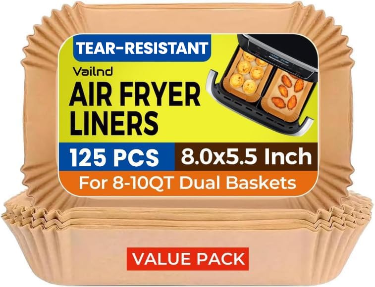 125Pcs Air Fryer Liners Disposable for Dual Basket 8x5.5 Inch Rectangle - size: 8*5.5"Rectangle