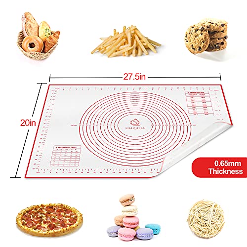 Silicone Pastry Baking Mat with Measurements Extra a Brush and a Dough Scraper- 27.5” x 20” Heat Resistant, BPA Free, Non-Stick Non-Slip Pastry Mat for Rolling Dough, Easy to Clean, Red - size: 27.5"(L) x 20"(W)