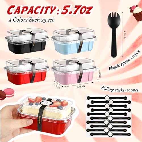 100 Sets Mini Loaf Pans with Lids and Spoons, 5.7 oz Disposable