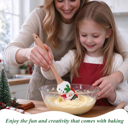 4 PCS Christmas Silicone Spatula Set with Wooden Handle for Baking - size: 4PCS Christmas