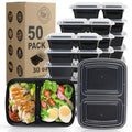 Meal Prep Containers 30 OZ, 50 Pack 2 Compartment Leakproof with Lids - size: 30OZ-50Pack