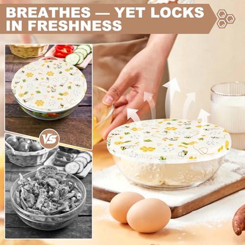 Reusable Beeswax Bowl Covers 3 Pack, 10 Inch (2 Medium)+ 12 Inch Elastic Sourdough Bowl Cover for Bread Proofing, Shower Caps for Bread Proofing Basket, Mixer Bowls