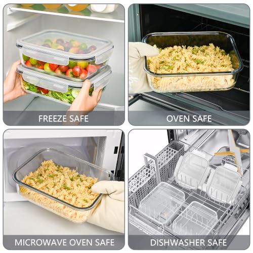 2 Pack 78 Oz / 9.8 Cups Large Glass Food Storage Containers with Lids, Meal Prep Containers for Baking, Serving, Glass Storage Container, BPA Free, Leakproof, Freezer, Microwave/Oven Safe - color: Grey