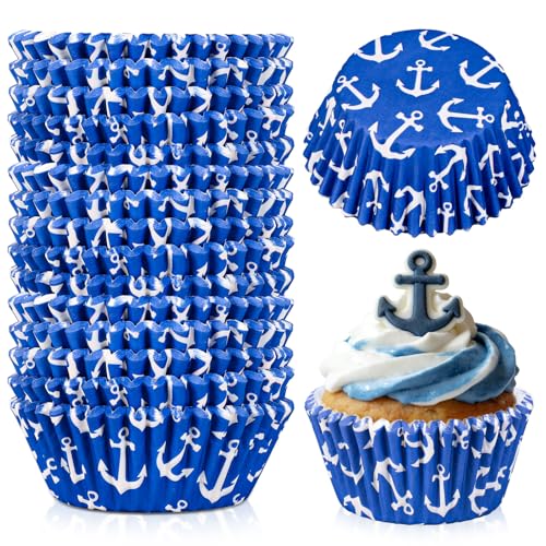 AnyDesign 300Pcs Nautical Anchor Cupcake Liners Paper Baking Cups Ocean Sailing Themed Standard Muffin Cupcake Wrappers for Summer Party Supplies Table Decor - style: Nautical Anchor