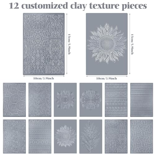 DoubleFill 12 Pcs Polymer Clay Texture Sheets Boho for Jewelry Making - style: Boho