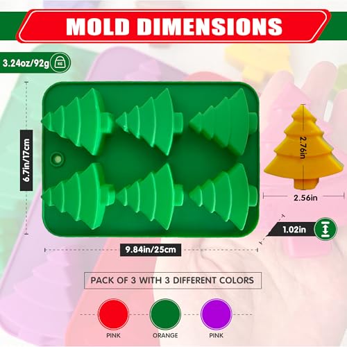 3 Pack Christmas Tree Silicone Molds,6 Cavity Baking Trays Christmas Trees for Holiday Candies,Gummy,Chocolates and More - Red, Green, Purple - color: Christmas Tree