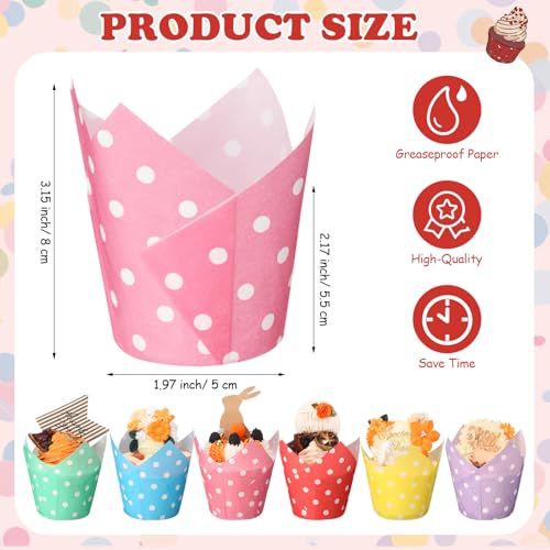 600 Pcs Tulip Cupcake Liner, Green, Red, Pink, Purple, Yellow, Blue