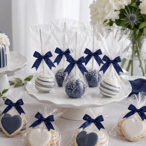50 Pcs Twist Tie Bows for Treat Bags and Gift Wrapping, Navy Blue - color: Navy Blue