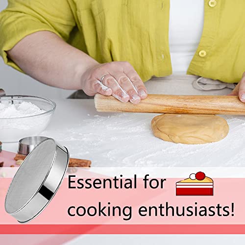 3 Pack Round Flour Sifter, Stainless Steel Fine Mesh Strainers Flour Sieve, 6 Inch and 8 Inch 40 Mesh 10 Inch 60 Mesh for Baking Straining Powdering Cake Bread Pies Pastries Muffin Cake