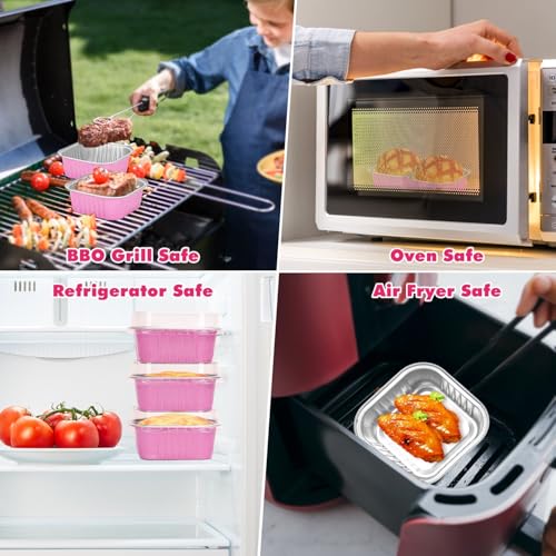 selizo 60 Pack 10oz Mini Disposable Cake Pans with Lids, Aluminum Foil Square Baking Cups, 4.4x4.4 Large Baking Cake Tins Cup Cake Containers with Lids for Thanksgiving Individual Cakes - color: Pink, size: 10oz