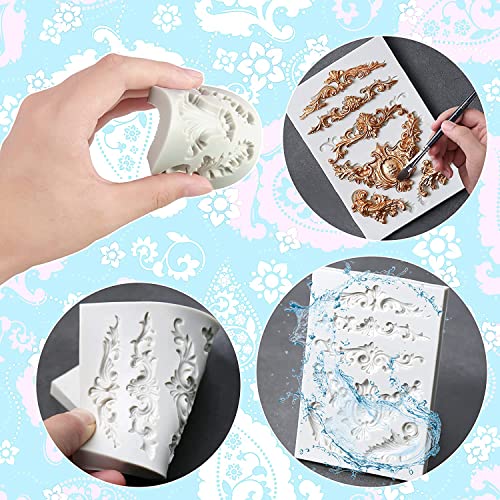 3 Pcs Baroque Style Silicone Molds, Curlicues Scroll Lace Fondant Molds, Relief Flower Mould Filigree Mold 3D Sculpted for Gummy Sugar, Cupcake Topper, Polymer Clay, Crafting Projects - color: Gray-C