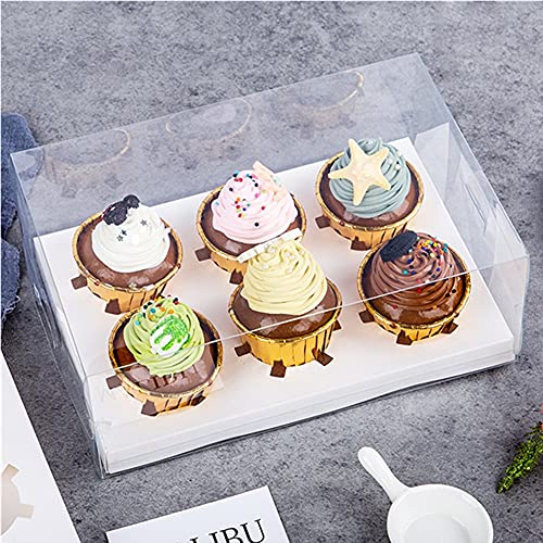 10 Gift Boxes Transparent Cake Boxes ，6 Holes Inserts Cupcake & Dessert Boxes | Tall Transparent Cupcake Box | Insert in White,orBlack | Fits Muffin & Cupcakes Cases（9.4"x 6.7" x 3.9" ） (white)
