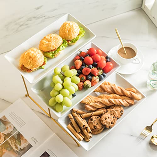 YHOSSEUN 3 Tier Serving Tray with Serving Stand, Ceramic, 12 inch Gold - color: Gold Stand, size: 11.7" x 15.9" x 9.1"
