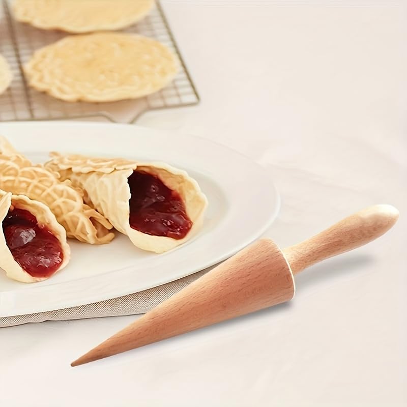 1pc, Pizzelle Roller Krumkake Cone Maker Wood Ice Cream Cone Mold DIY Cooking Kitchen Tool For Waffle Cake Egg Cone Croissant Making Kitchen Utensils Gadgets