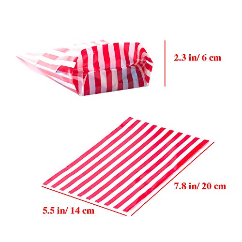 YESON 50 Count Red Stripe Clear Cellophane Treat Bags 6x9 Inch, Transparent Cello Cookie Candy Plastic Bags, Valentines Day Gift Wrapping Bags for Chocolate, Dessert, Small Presents, Party Favors - color: Red Stripe 7.8x5.5x2.3