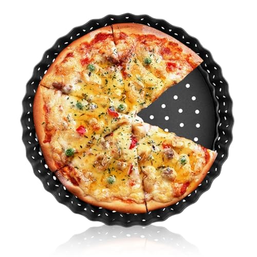 Agatige Pizza Pan with Holes for Oven, Nonstick Black Bakeware Pizza Tray with Removable Bottom Accessories for Oven Baking Supplies & Home, Kitchen, Restaurant Make Kinds of Pizzas or Pies (8in) - size: 8 in