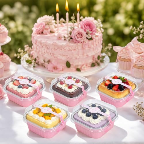 120 Pack 5oz Mini Cake Pans with Lids,Pink Aluminum Foil Cake Tins - color: Pink, size: 120 Pack 5oz
