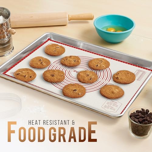 26 * 16 inches Red, Non-Slip Silicone Baking Sheets - Baking Mat with 0.7mm Thickness - Non-Stick Pastry & Cookie Mat for Kitchen Counter for Rolling Out Dough with Measurements. - color: Red, size: 26"L x 16"W