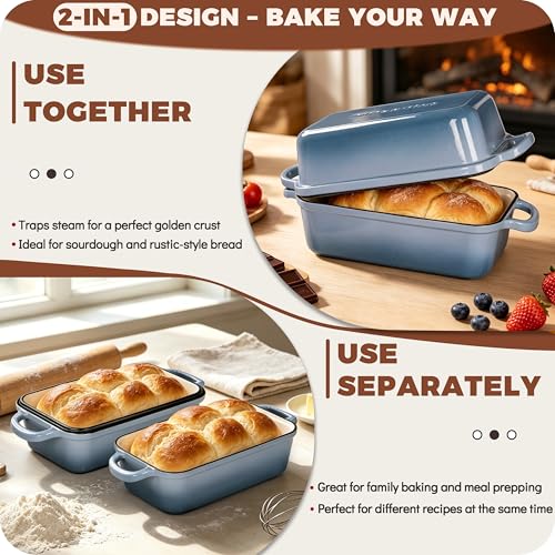Cast Iron Loaf Pan with Lid, 9x5 Loaf Pans for Homemade Bread - color: Sea Salt, size: 9x5 Inch