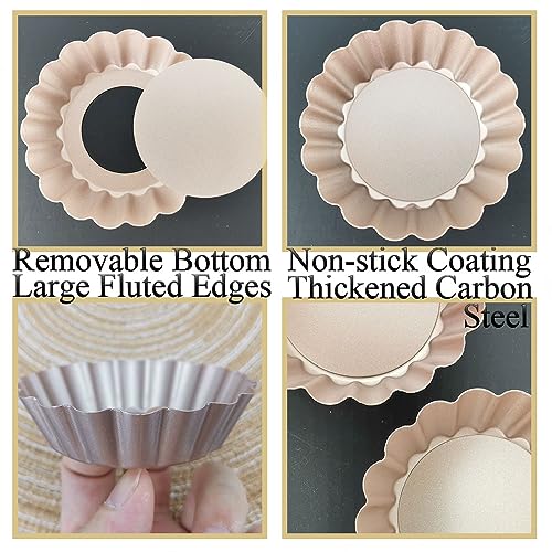 DATANYA Mini Tart Pans Removable Bottom 3 Inch, Carbon Steel Nonstick Quiche Pan Pie Tart Tin Mold, 0.8inches High for Baking Tartlets, Pies, Cakes, Cupcakes - Premium Champagne Gold 12PCS - size: 3.15 Inch X 0.8-inch