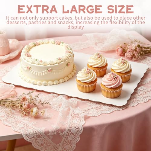 30 Pack Half Sheet Rectangle Cake Drum Board, 19 x 14 Inch Waterproof Scalloped Cake Bases, White Rectangle Dessert Drums for Sheet Cake, Dessert, Pastries & Cupcake