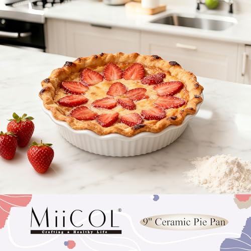 Miicol White Ceramic Pie Pan 50 oz, 9 inch Ripple Edge Deep Baking Dish - size: 9 INCH PACK OF 1
