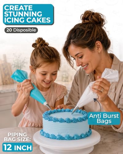 RFAQK 35PCs Cake Decorating Kit with Cake Turntable, Piping Bags and Tips - size: 35 PCs Blue Cake Decorating