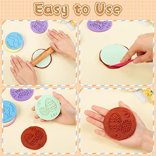 Zubebe 6 Pcs Happy Easter Fondant Stamp Cookie Stamp Embosser Mini Mould Cake Fondant 3D Design Cookie Embosser for Party Supplies Kitchen DIY Baking Tools - style: Happy Easter